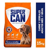 Comida para Perro SUPER CAN Adultos Carne y Cereal Rz Med. y Grandes Bolsa 15kg